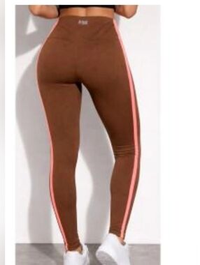 Active USA Brown Leggings with Pink Side Stripe